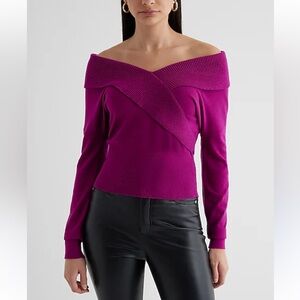 Express Purpleish Pink Off the Shoulder Surplice Sweater Size M